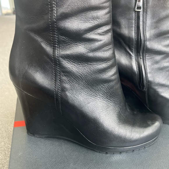 Prada Black Leather Wedge Boots ankle 39.5 excellent condition - Picture 4 of 14